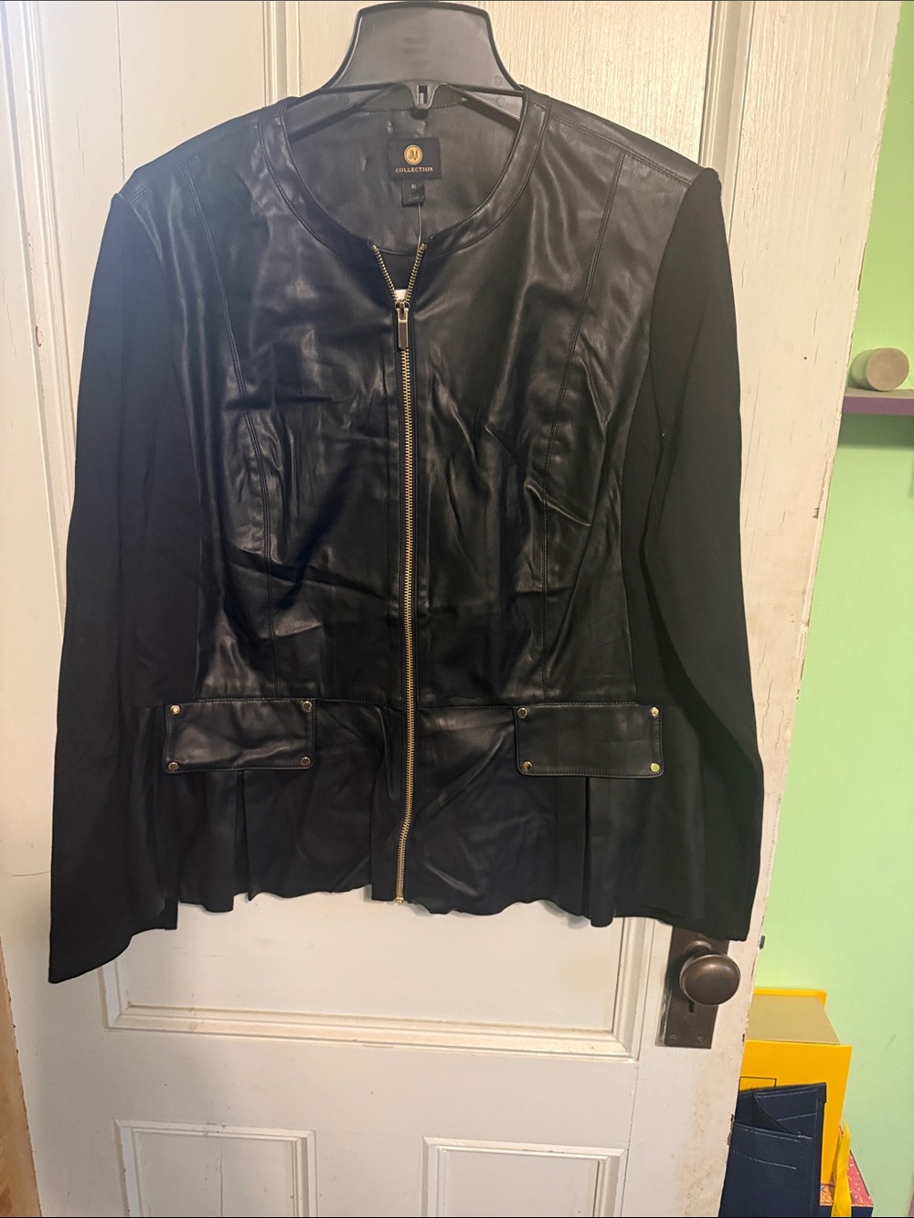 JM Collection Black Mixed-Media Zip-Front Jacket